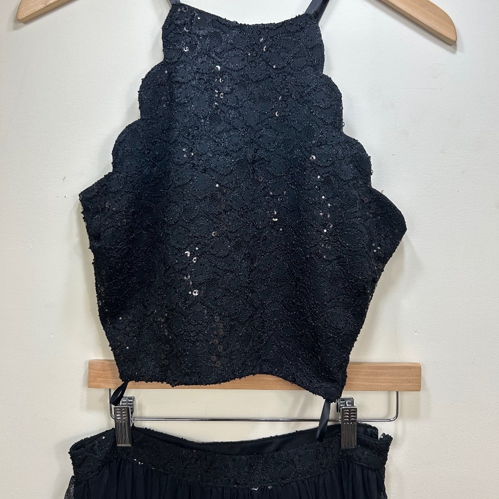 Lily Rose Two Piece Formal Black Dress with Tulle Full length Skirt